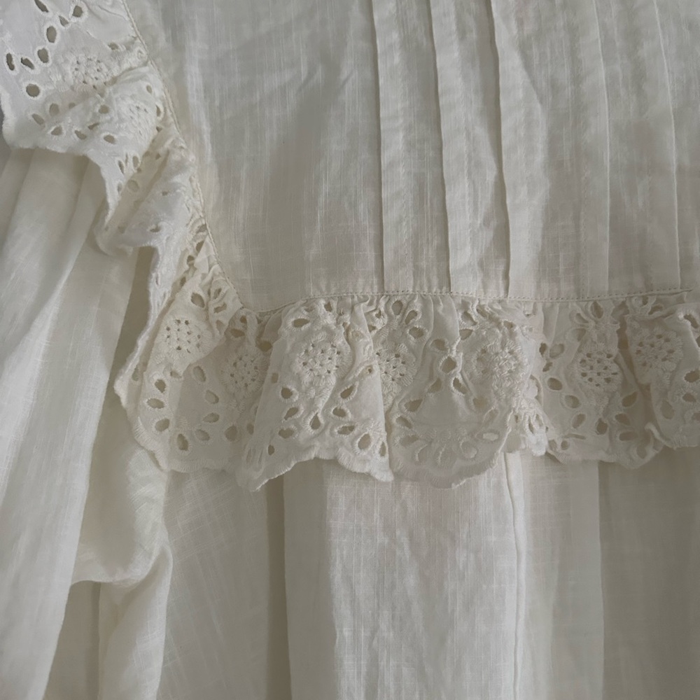 Free People Cream Ruffle Lace Blouse - Picture 3 of 5